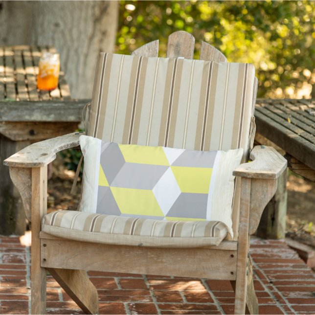 Yellow and Gray Modern Geometric Pattern Lumbar Pillow (Chair)