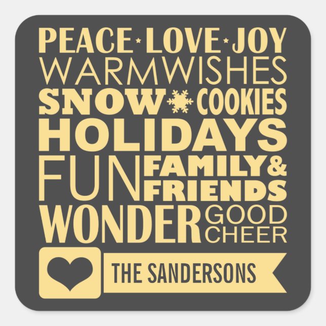 Yellow and Gray Modern Holiday Square Sticker (Front)
