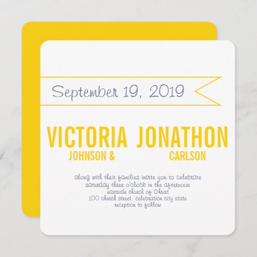 Yellow and Gray Modern Typography Wedding Invitation