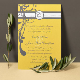 Yellow and Gray Modern Wedding Invite