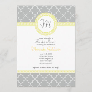 Yellow and Gray Monogram Shower Invitation
