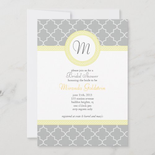 Yellow and Gray Monogram Shower Invitation
