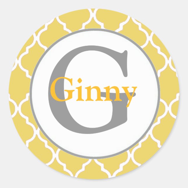 Yellow and Gray Monogram Stickers & Envelope Seals (Front)