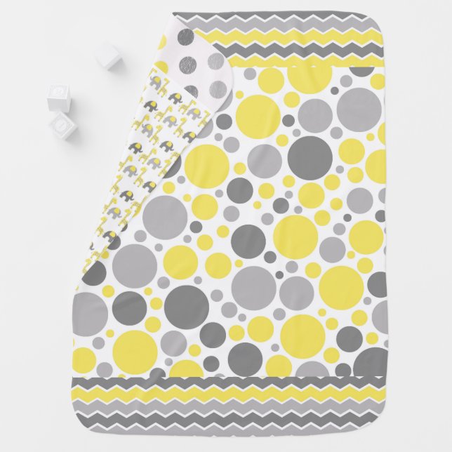 Yellow and Gray Multi-Pattern Baby Blanket (In Situ)