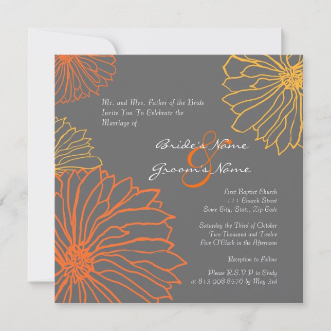 Yellow and Gray Mum Flowers Wedding Invitation (Front)