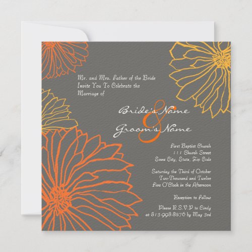 Yellow and Gray Mum Flowers Wedding Invitation
