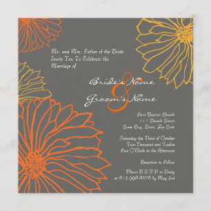 Yellow and Gray Mum Flowers Wedding Invitation