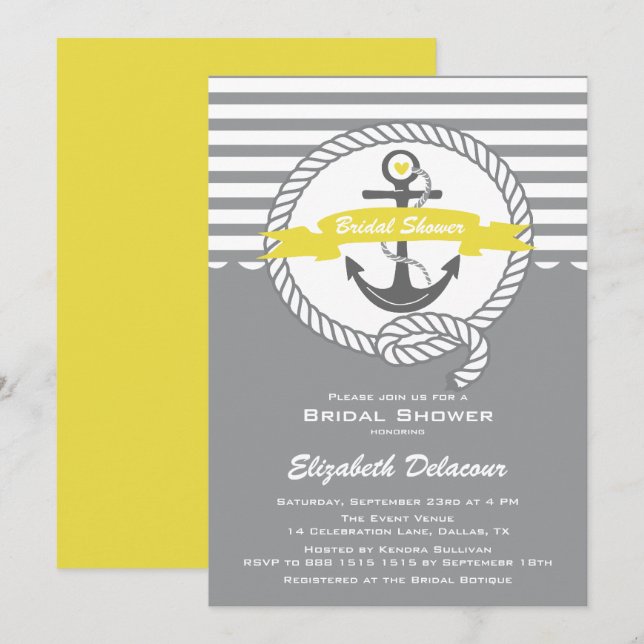 Yellow and Gray Nautical Bridal Shower Invitation (Front/Back)