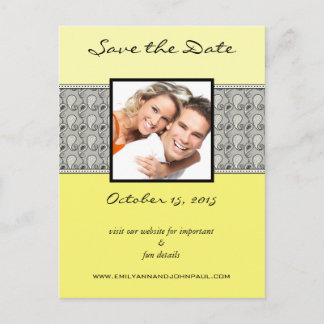 Yellow and Gray Paisley Save The Date Your Photos Announcement Postcard