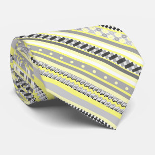 Yellow and Gray Patterned Stripes Stylish Neck Tie