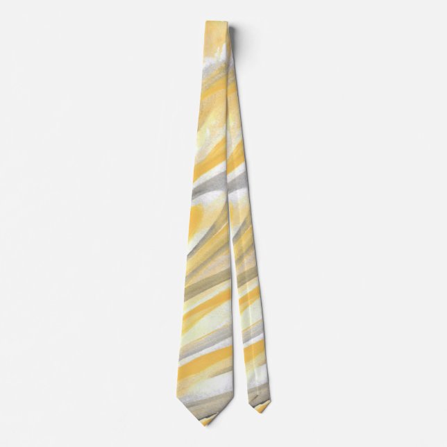 'Yellow and Gray Petals' Abstract Neck Tie (Front)