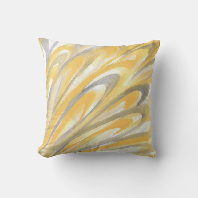 'Yellow and Gray Petals' Throw Pillow (Front)