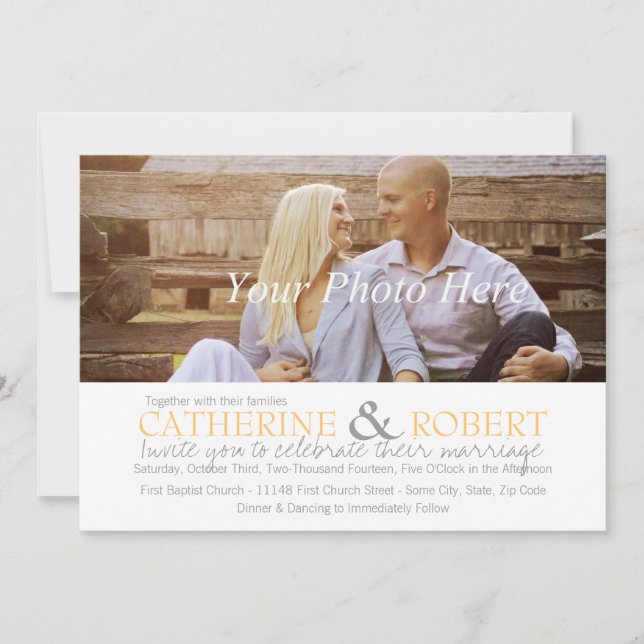 Yellow and Gray Photo Wedding Invitation (Front)