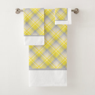 Yellow And Gray Plaid  Bath Towel Set