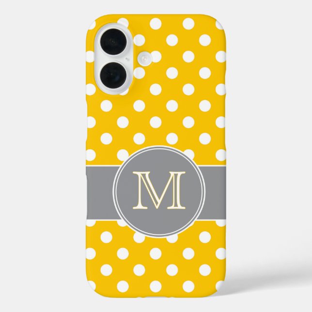 Yellow and Gray Polka Dots Monogrammed  Case-Mate iPhone Case (Back)