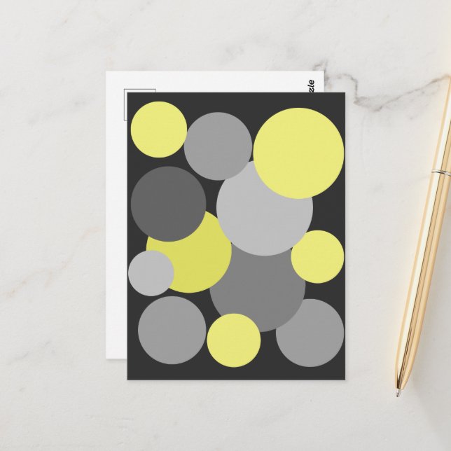 Yellow and Gray Polka Dots  Postcard (Front/Back In Situ)