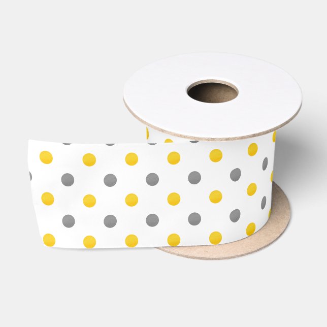 Yellow and Gray Polka Dots Satin Ribbon (Spool)