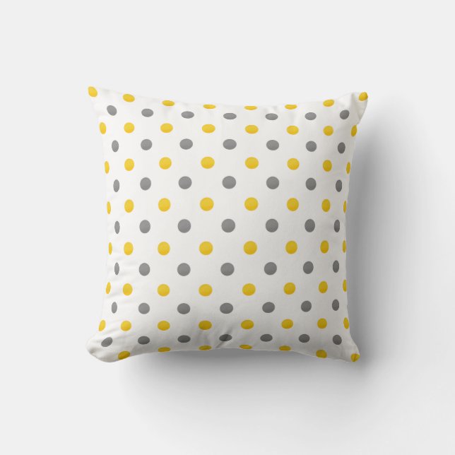Yellow and Gray Polka Dots Throw Pillow (Front)