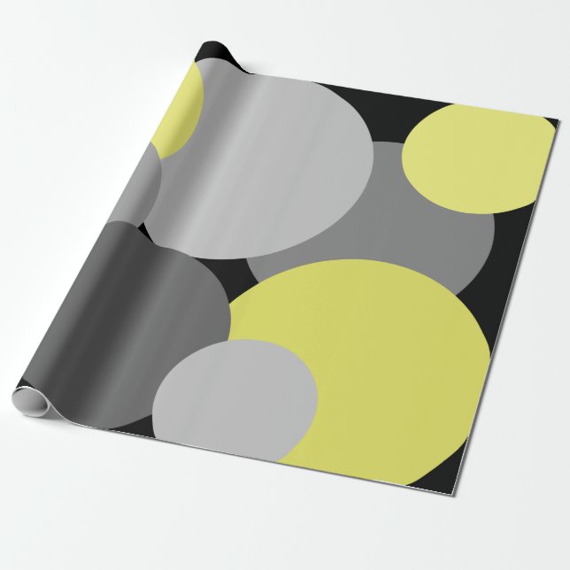 Yellow and Gray Polka Dots Wrapping Paper (Unrolled)