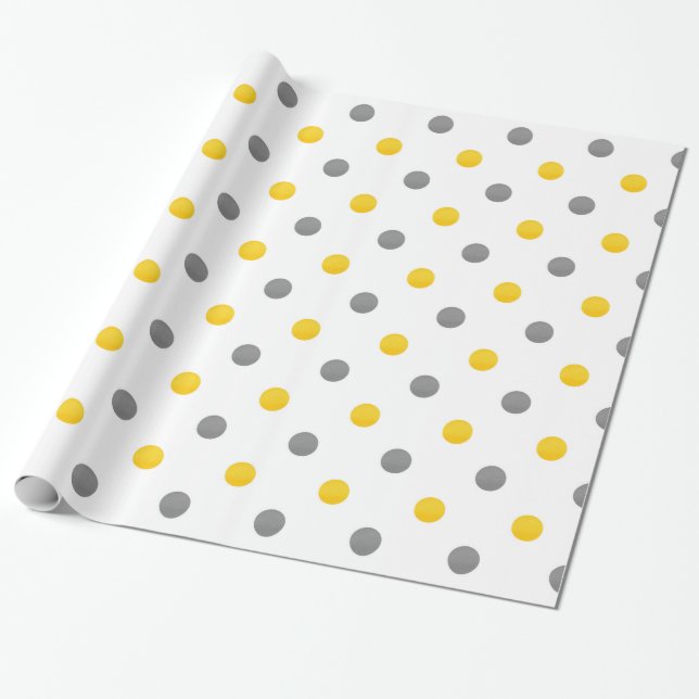 Yellow and Gray Polka Dots Wrapping Paper (Unrolled)