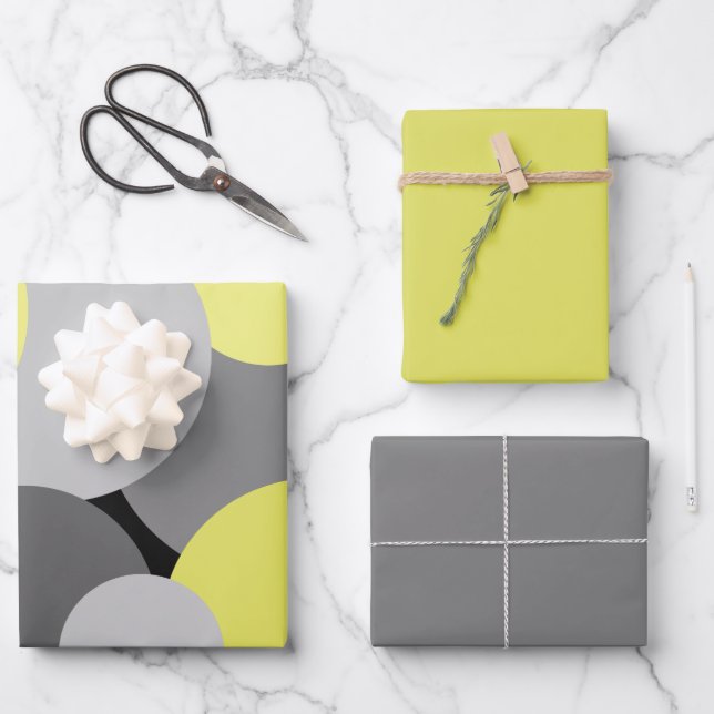 Yellow and Gray Polka Dots  Wrapping Paper Sheets (Front)