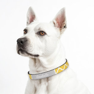 Yellow and Gray Quatrefoil Monogram Pet Collar
