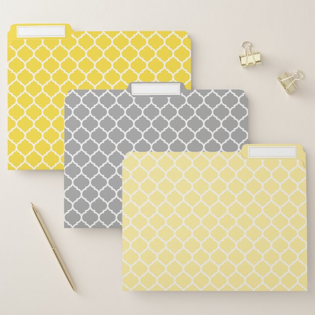 Yellow and Gray Quatrefoil Pattern File Folder (Set)