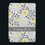 Yellow and Gray Retro Floral Damask Monogram iPad Mini Cover<br><div class="desc">Elegant girly retro floral damask pattern with custom personalized name monogram in a ribbon frame. Click Customize It to change monogram font and colors to create your own unique one of a kind design!</div>