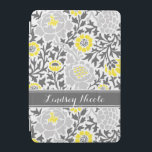 Yellow and Gray Retro Floral Damask Monogram iPad Mini Cover<br><div class="desc">Elegant girly retro floral damask pattern with custom personalized name monogram in a ribbon frame. Click Customize It to change monogram font and colors to create your own unique one of a kind design!</div>