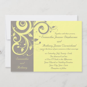 Yellow and Gray Reverse Swirl Wedding Invitations