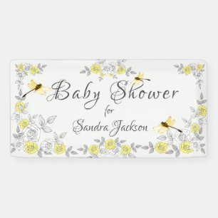 Yellow and Gray Roses Dragonfly Baby Shower Bann Banner