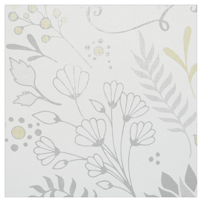 Yellow and Gray Rustic Floral Pattern Fabric (Swatch)