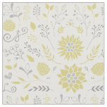 Yellow and Gray Rustic Floral Pattern Fabric