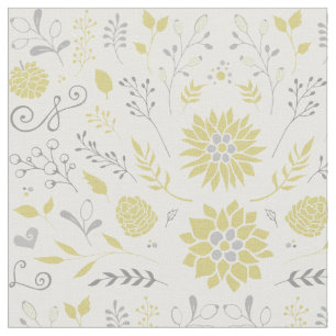 Yellow and Gray Rustic Floral Pattern Fabric