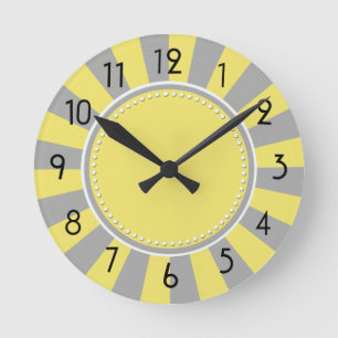 Yellow and Gray Starburst Stripes Clock