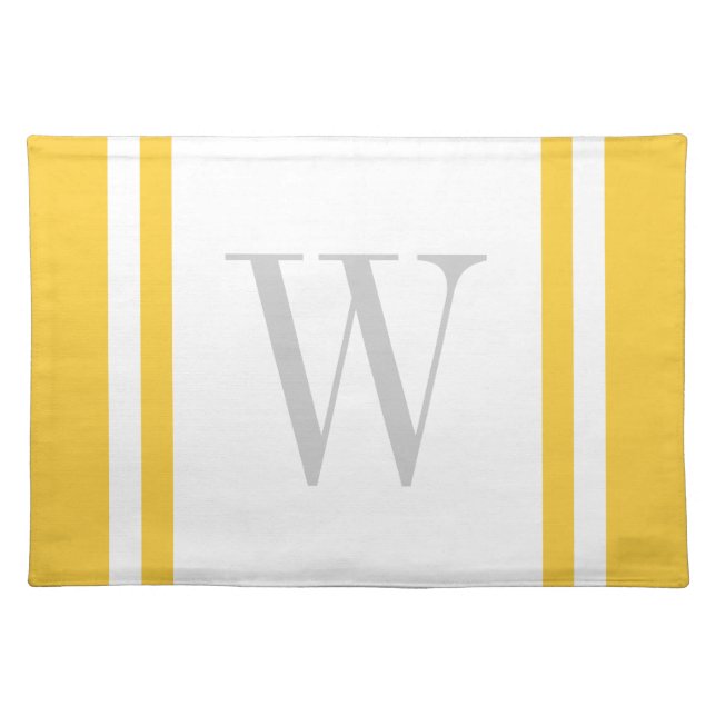 Yellow and Gray Stripe Border Custom Monogram Placemat (Front)