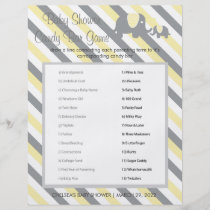 Yellow and Gray Stripe Elephant Baby Shower Game Flyer