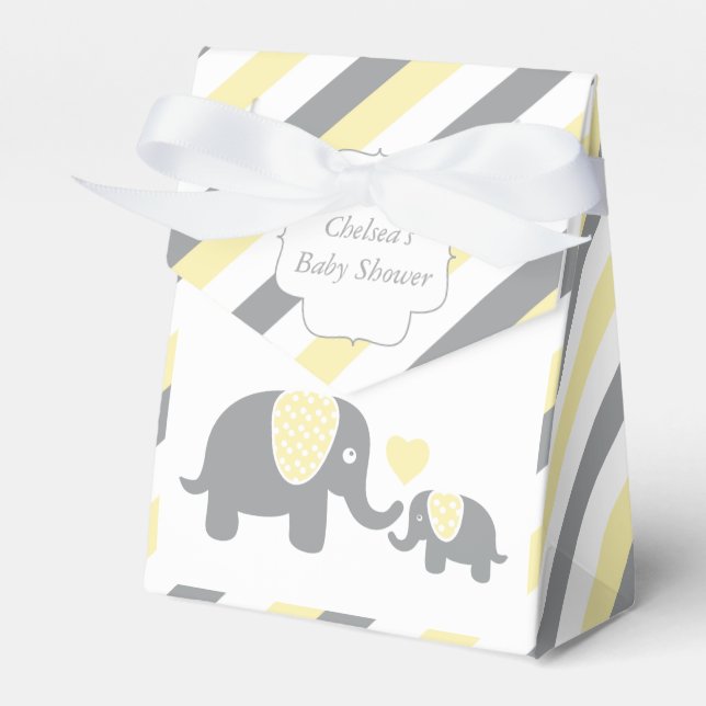 Yellow and Gray Stripe Elephant Favor Boxes (Front Side)