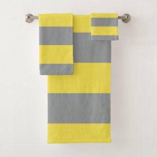 Yellow and Gray Stripe Pattern Modern Bath Towel Set