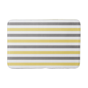 Yellow And Gray Stripes Pattern White Bath Mat