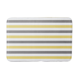Yellow And Gray Stripes Pattern White Bath Mat