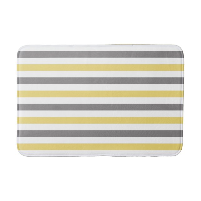 Yellow And Gray Stripes Pattern White Bath Mat (Front)