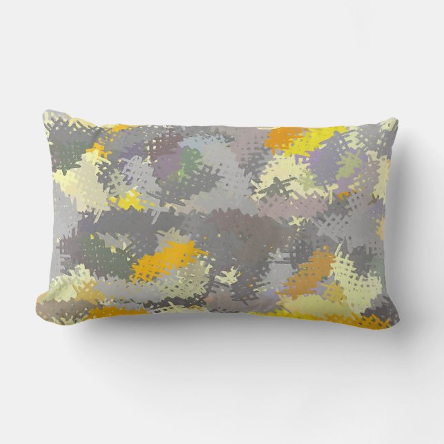 Yellow and Gray Tapestry Lumbar Pillow (Front)