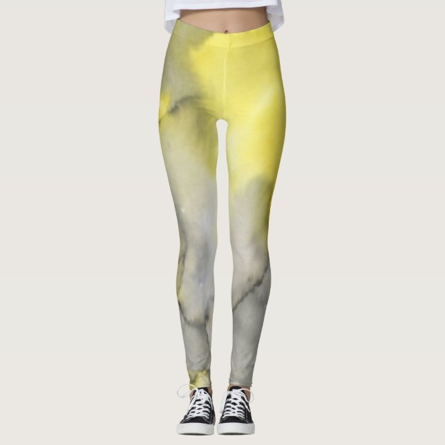 Yellow and Gray Tie-Dye Leggings (Front)
