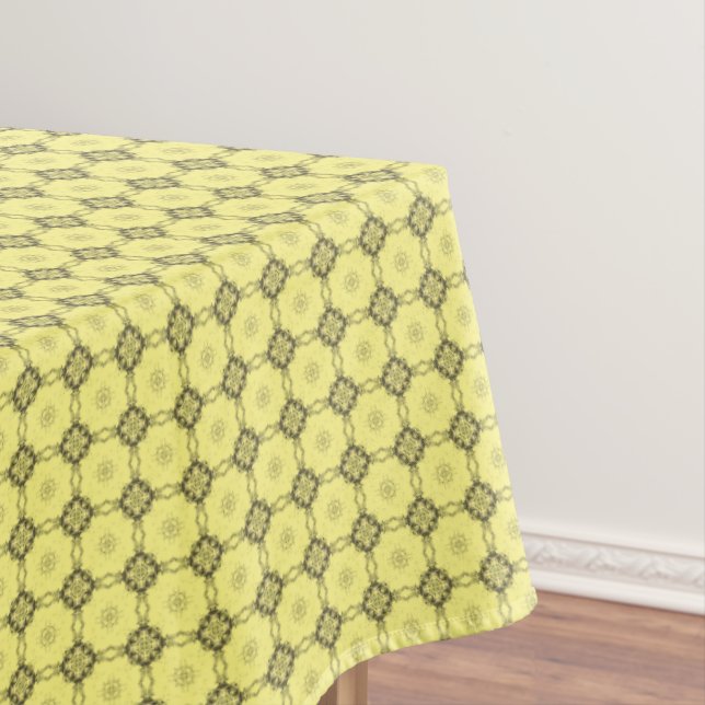 Yellow and Gray Tiled Diamond Square Pattern Tablecloth (In Situ)
