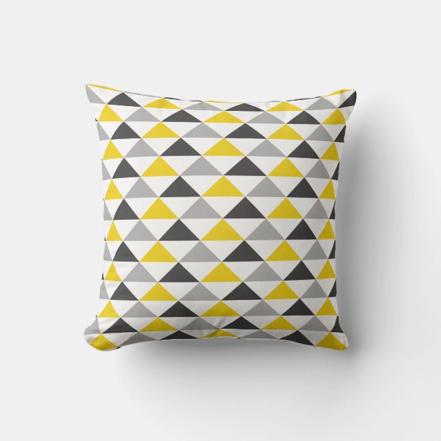 Yellow and Gray Triangle Pattern Throw Pillow (Front)