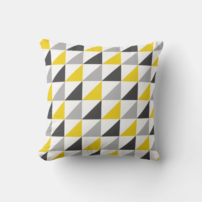 Yellow and Gray Triangles Pattern Throw Pillow (Front)