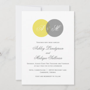 Yellow and Gray Twin Monograms Wedding Invitation