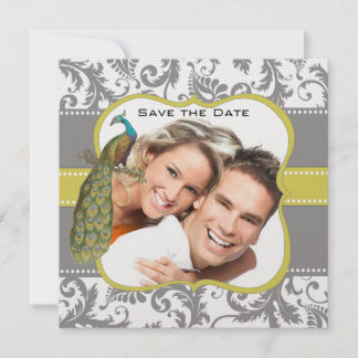 Yellow and Gray Vintage Bird Damask Save the Date Invitation