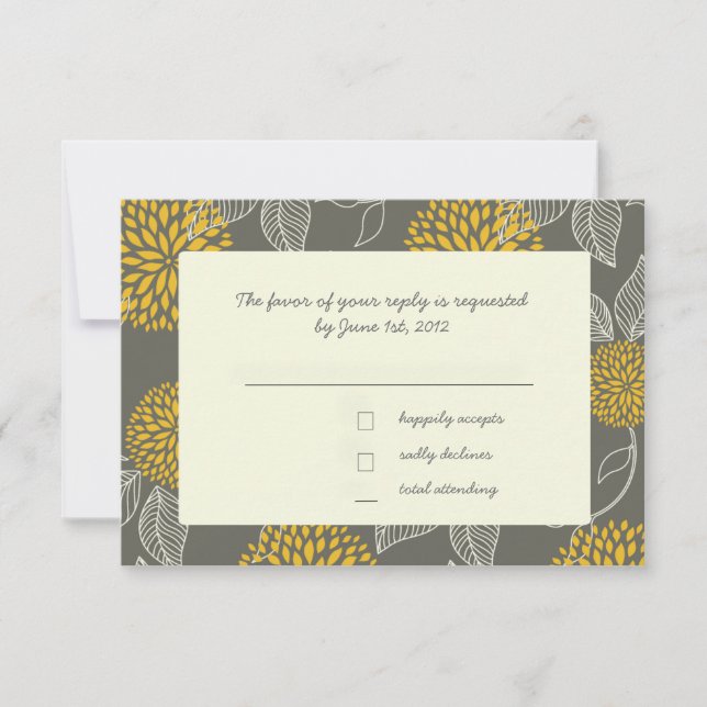 Yellow and Gray Vintage Floral RSVP Card (Front)